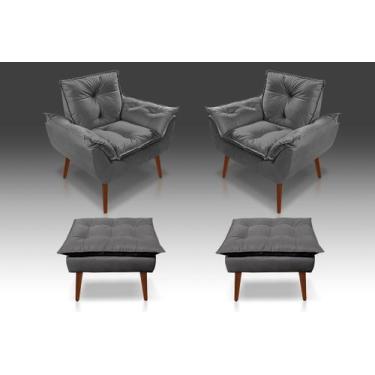 Imagem de Kit 02 Poltrona Opala + 02 Puf Opala Suede Cinza Escuro -CASA DA POLTR