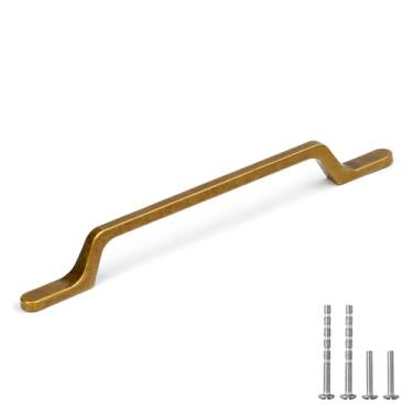 Imagem de YAGU Pacote com 10 puxadores de armário de cozinha de latão antigo de 6,3 polegadas (160 mm) orifício central sólido bronze vintage puxadores de gaveta de cômoda móveis ferragens envelhecidas para