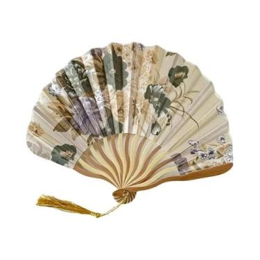 Imagem de Leque De Seda De Bambu Vintage Estilo Chinês Japonês Leques De Mão Com