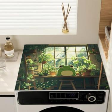 Imagem de Almofada de capa de poeira para máquina de lavar sapo fofo, capas antiderrapantes para lavadora e secadora para a parte superior, tapete protetor de secadora para lavanderia e cozinha, 59,9 cm x 50 cm