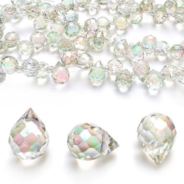 Imagem de Chengmu Contas de vidro de morango de 8 mm para fabricação de joias, contas espaçadoras de gota facetada para colar de pulseira, brincos, rosa com verde, 90 peças