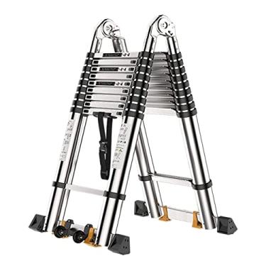 Imagem de Escada telescópica de alumínio de 3,8 m - Escada dobrável leve e portátil para telhado, trailer, sótão - Capacidade resistente de 150 kg, escada de extensão versátil para uso doméstico e externo