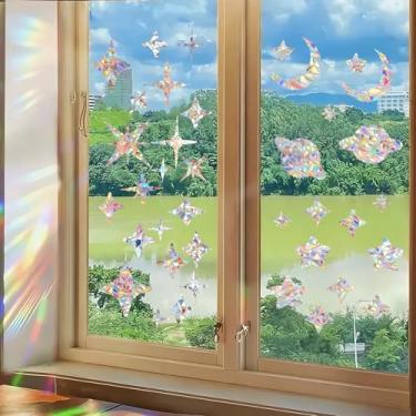 Imagem de Anel de estrela de floco de neve com 2 folhas, adesivos de janela anticolisão para salvar pássaros, adesivos de arco-íris não adesivos para janelas de vidro, prevenção de greves de janelas de pássaros