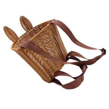 Imagem de Alipis Cesta de coelho tecida à mão cesta de piquenique de Páscoa com alças, cesta de armazenamento de vime de imitação de mochila cesta de flores para armazenamento de doces, colher de chá