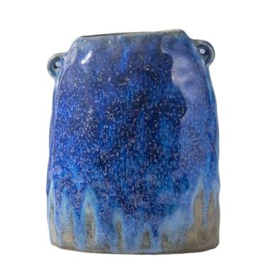 Imagem de Vaso de cerâmica com céu estrelado azul com orelhas duplas, ornamentos criativos feitos à mão, adequado para hotéis e pousadas, vaso de mesa