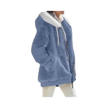 Imagem de Jaqueta Feminina De Inverno Com Capuz E Zíper Em Cashmere E Fleece, Ca