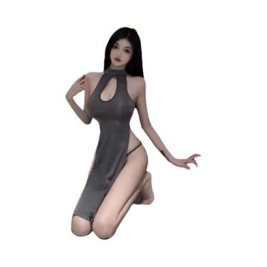 Imagem de Vestido Longo Sexy Com Fenda Alta Para Mulheres, Cheongsam, Lingerie, 