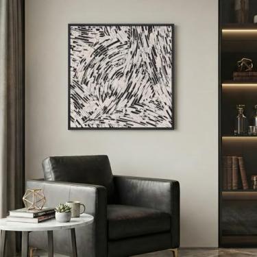 Imagem de Arte de parede abstrata emoldurada em preto e branco, 1 peça de pinturas de impressão e...
