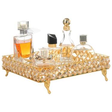 Imagem de Bandeja Decorativa Espelhada Cristal Perfumes Taças Maquiagem Cosmétic