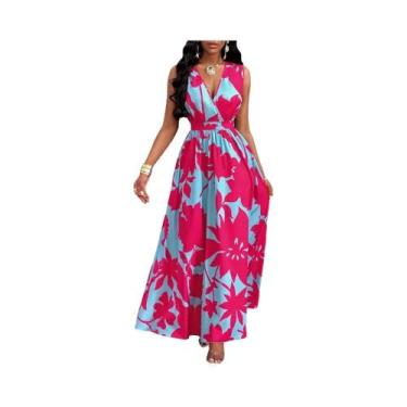 Imagem de Vestido Vintage Estampado Sem Mangas Com Decote Em V, Contraste De Cor