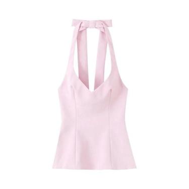 Imagem de Top Feminino De Verão Halter Sem Alças Com Laço Casual Elegante Moda S