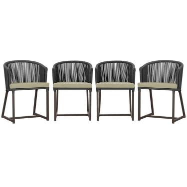 Imagem de 4 Cadeiras De Jantar Noronha Marrom Corda Náutica E7 Trama Preto