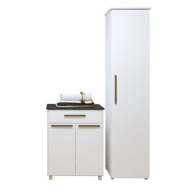 Imagem de Lavanderia Modulada 1 Armário Multiuso E Balcão Joinville - Kaiki Móveis Branco