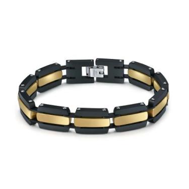 Imagem de Pulseira masculina de aço inoxidável preto e banhado a ouro 22cm - Yiw