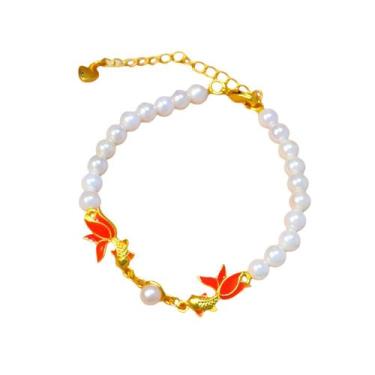 Imagem de Pulseira banhada a ouro com esmalte Twin Fish Design para mulheres - y