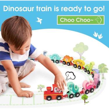 Imagem de Conjunto de vagões de trem de dinossauros de madeira, 11 unidades com 