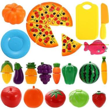 Imagem de Conjunto de corte de brinquedos, pizza de frutas e vegetais de plástic