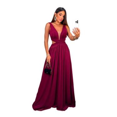 Imagem de Vestido Lonfo Festa Micro Tule Liso Decote em X Madrinha Formatura  - 
