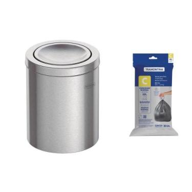 Imagem de Lixeira Tramontina Swing Basculante 5L Redonda Inox + Saco de Lixo, In