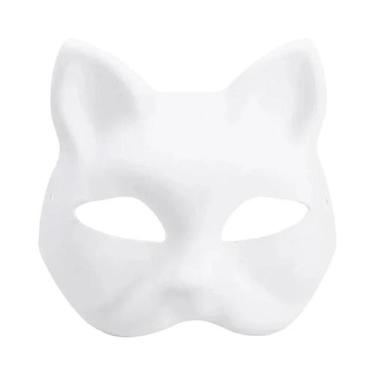 Imagem de Máscara De Papel Japonesa De Meia Face Pintável DIY De Gato Para Hallo
