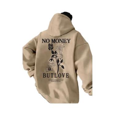 Imagem de Jaqueta Masculina Com Estampa Floral E Letras, Moletom De Lã Solto Est