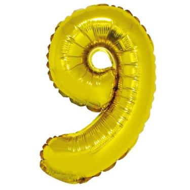 Imagem de Balão Metalizado Silver Festas com Suporte Dourado 16" Número 9, UNICA