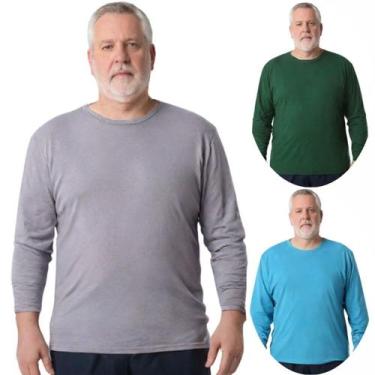 Imagem de Kit 3 Camisas Masculina Manga Longa Plus Size Malha Fria - Genérico, G