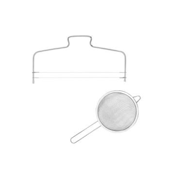 Imagem de Cortador de Bolo Nivelador Fio Duplo e Peneira 16cm Inox - CASACHA