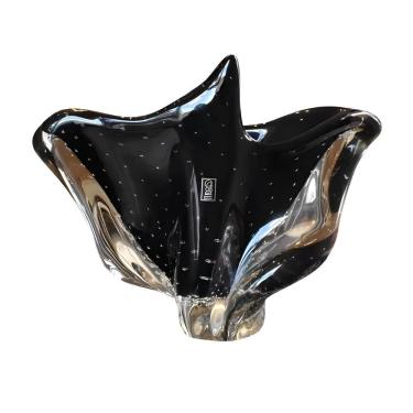 Imagem de Cachepot Centro De Mesa Vaso Preto Em Cristal Murano São Marcos