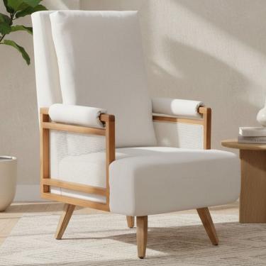 Imagem de Poltrona de Amamentação Fixa Pés Manu Líria D02 Linho Off White B-410 - Lyam Decor