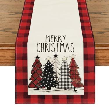 Imagem de Camino de Mesa Artoid Mode 33x122 cm Rojo Negro Cuadros Navideño
