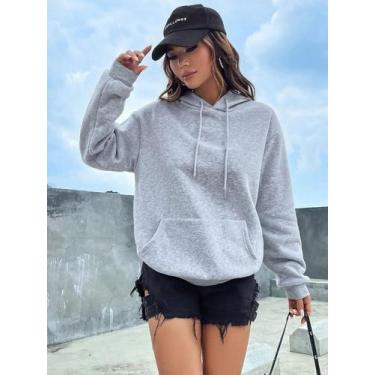 Imagem de Moletom Feminino De Cor Sólida Com Capuz E Bolsos, Casual, Streetwear,