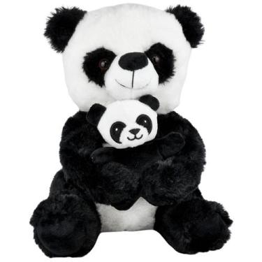 Imagem de Panda de Pelúcia Com Filhote Pandinha Nicho Bebê Safari - Tuka Toy