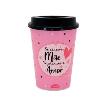 Imagem de Copo Café 320ml Com Tampa Estilo Bucks Plástico Plasútil, Mãe Amor