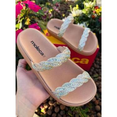 Imagem de Sandália Feminina Moleca Flatform Strass Nude Trançada 5469.123/133, 3