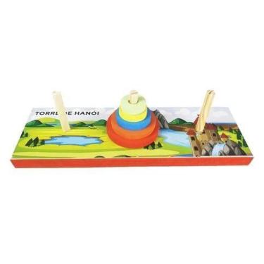 Imagem de Torre De Hanói Em Madeira Educativo Pedagógico Brinquedo - Modernato