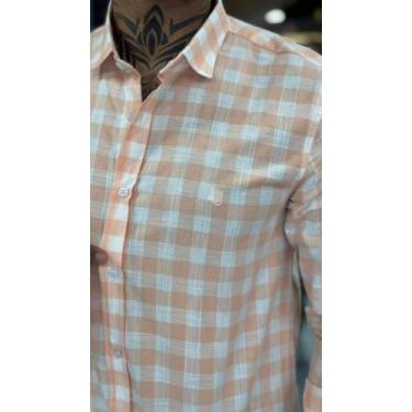Imagem de Camisa Manga Longa Masculina Xadrez - Genérico, Laranja, M