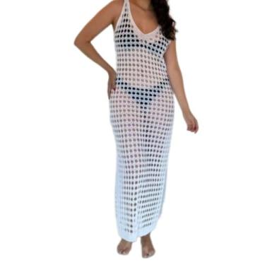 Imagem de Saida de praia vestido longo de crochê - VALERIAMODAPRAIA, Branco, VES