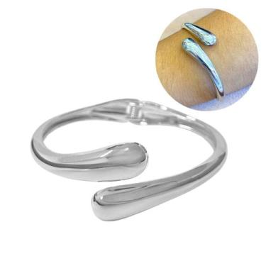 Imagem de Bracelete Gota Duplo Liso Prateado Pulseira Moda Minimalista - UZZE