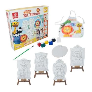 Imagem de Super Kit Pintura Safari Brincadeira de Criança 4 telas 6 tintas e cav