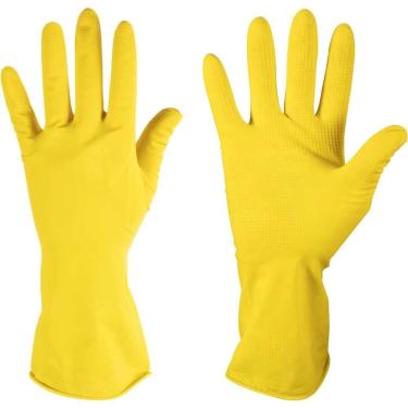 Imagem de Luva de Látex LV-LAF Tamanho m 32cm Antiderrapante com Forro em Flocos de Algodão Amarela Imbat
