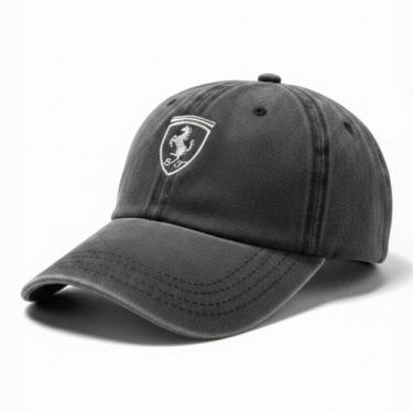 Imagem de Bone Estilo Scuderia Ferrari Retro Minimalista F1 Desbotado - Preto, P