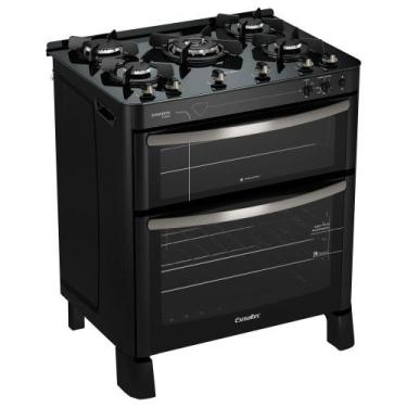 Imagem de Fogão Esmaltec Diamante Glass 5 bocas Preto com Duplo Forno e Timer So
