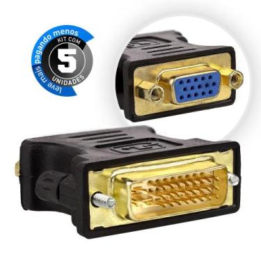 Imagem de Kit com 5 Adaptador DVI para VGA Preto - CIRILO CABOS