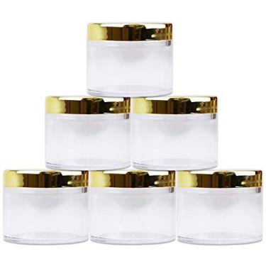Imagem de Beauticom 60 g / 60 ml (Quantidade: 6 pacotes) pote de plástico transparente redondo de parede grossa com tampas douradas para cosméticos, protetor labial, brilho labial, cremes, loções, líquidos