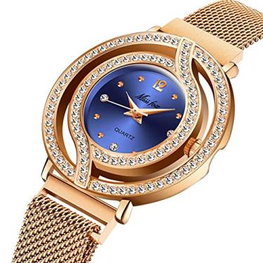 Imagem de Relógio de pulso feminino de quartzo com diamantes de cristal pavê de luxo 3 ATM à prova d'água de aço inoxidável para mulheres e meninas, ouro rosa 1