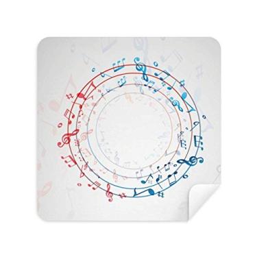Imagem de Pano de limpeza de notas musicais azul vermelho formato redondo limpador de tela tecido de camurça 2 peças