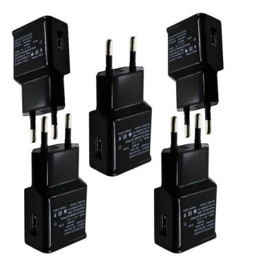 Imagem de Kit 5 Carregador Tomada Adaptador Preto Usb 5V 2.1A Bivolt