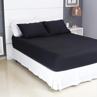 Imagem de Jogo de Lençol Cama Solteiro Pérola Liso 2 Peças COZZILAR Preto 100% Algodão com Elástico e Toque Macio
