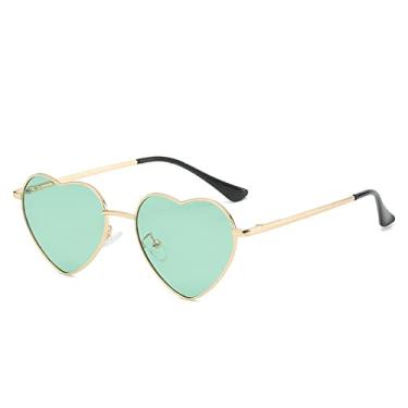 Imagem de Óculos de sol de coração de metal de luxo moda feminina polarizada amor em forma de coração óculos de sol óculos de festa anti-reflexo condução, verde ouro C12, tamanho único